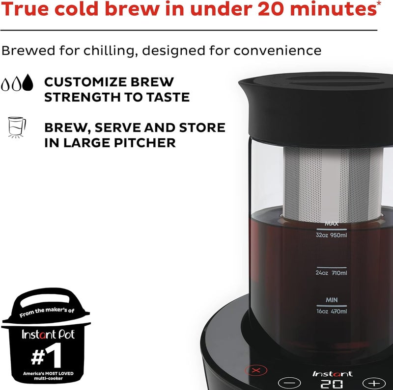 Instant Pot صانعة القهوة الكهربائية الباردة الفورية، من صانعي، تخصيص قوة التحضير، سهلة الاستخدام، إبريق زجاجي آمن في غسالة الصحون، تحضير سريع يصل إلى 32 أونصة - Image 2